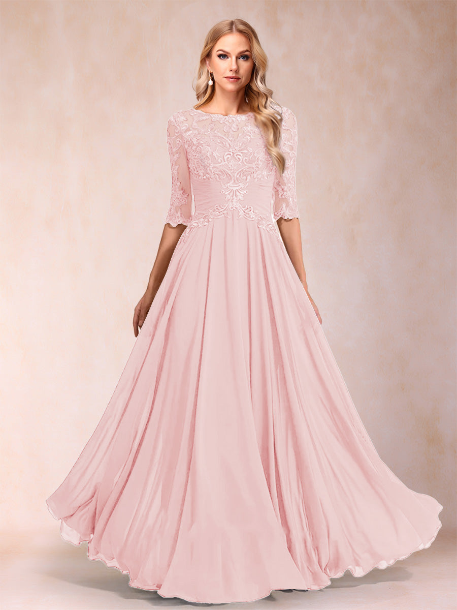 A-Line/Princess Floor-Length Half Sleeves Scoop Mother of the Bride Dresses