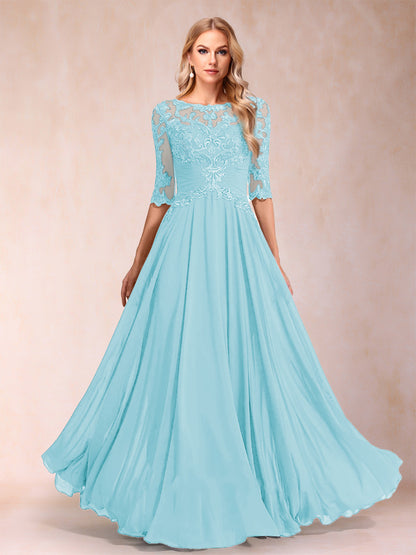 A-Line/Princess Floor-Length Half Sleeves Scoop Mother of the Bride Dresses