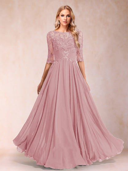 A-Line/Princess Floor-Length Half Sleeves Scoop Mother of the Bride Dresses