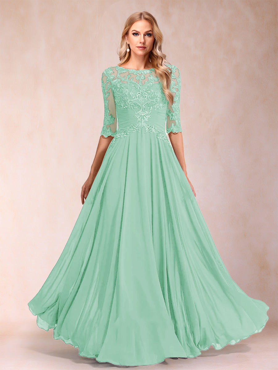 A-Line/Princess Floor-Length Half Sleeves Scoop Mother of the Bride Dresses