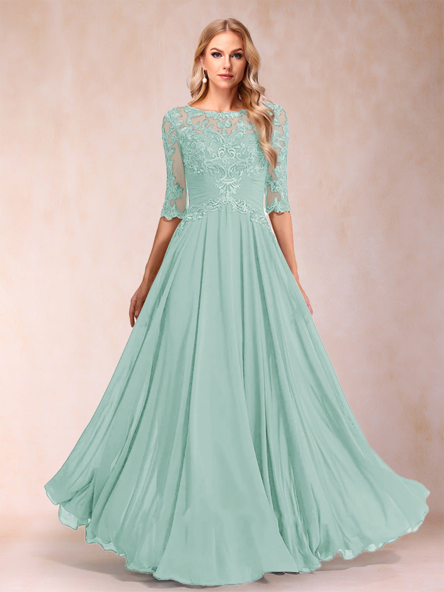 A-Line/Princess Floor-Length Half Sleeves Scoop Mother of the Bride Dresses