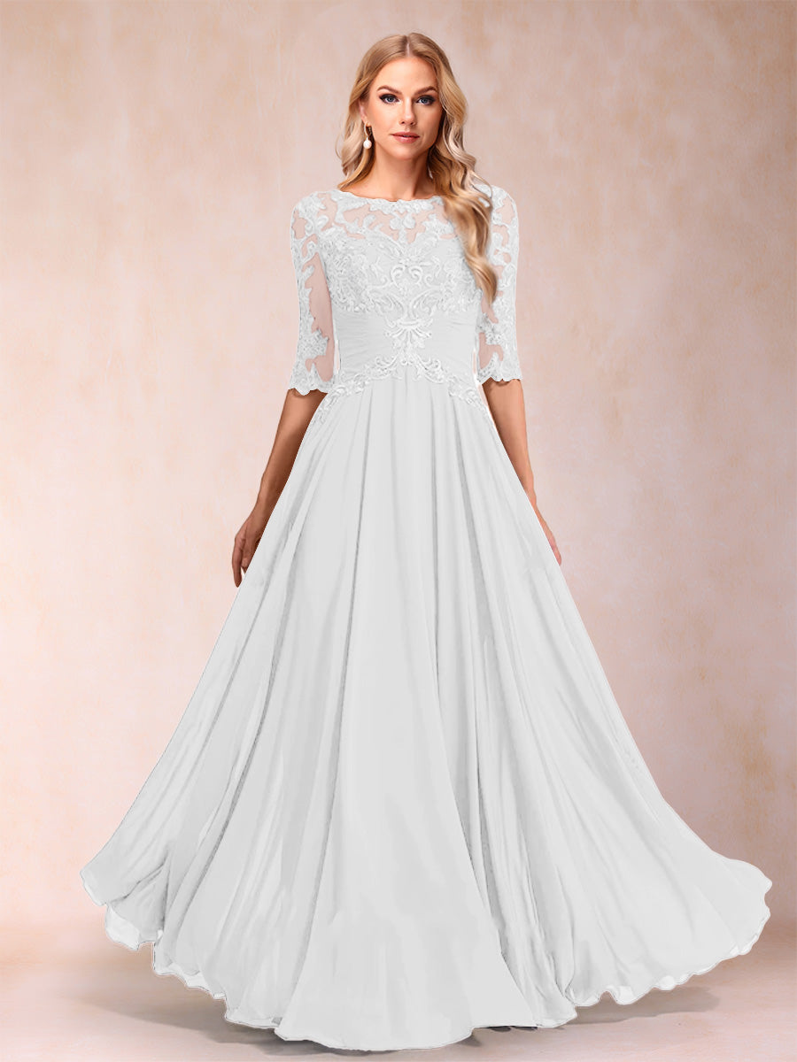 A-Line/Princess Floor-Length Half Sleeves Scoop Mother of the Bride Dresses