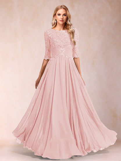 A-Line/Princess Floor-Length Half Sleeves Scoop Mother of the Bride Dresses