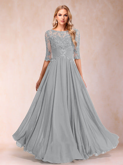 A-Line/Princess Floor-Length Half Sleeves Scoop Mother of the Bride Dresses