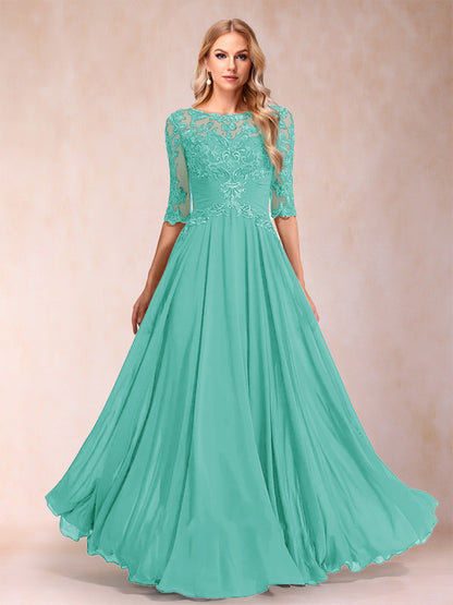 A-Line/Princess Floor-Length Half Sleeves Scoop Mother of the Bride Dresses