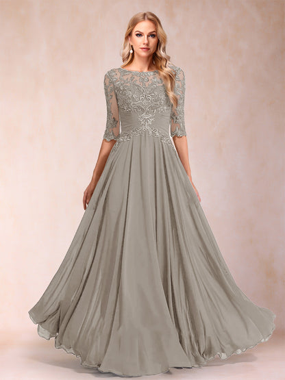 A-Line/Princess Floor-Length Half Sleeves Scoop Mother of the Bride Dresses