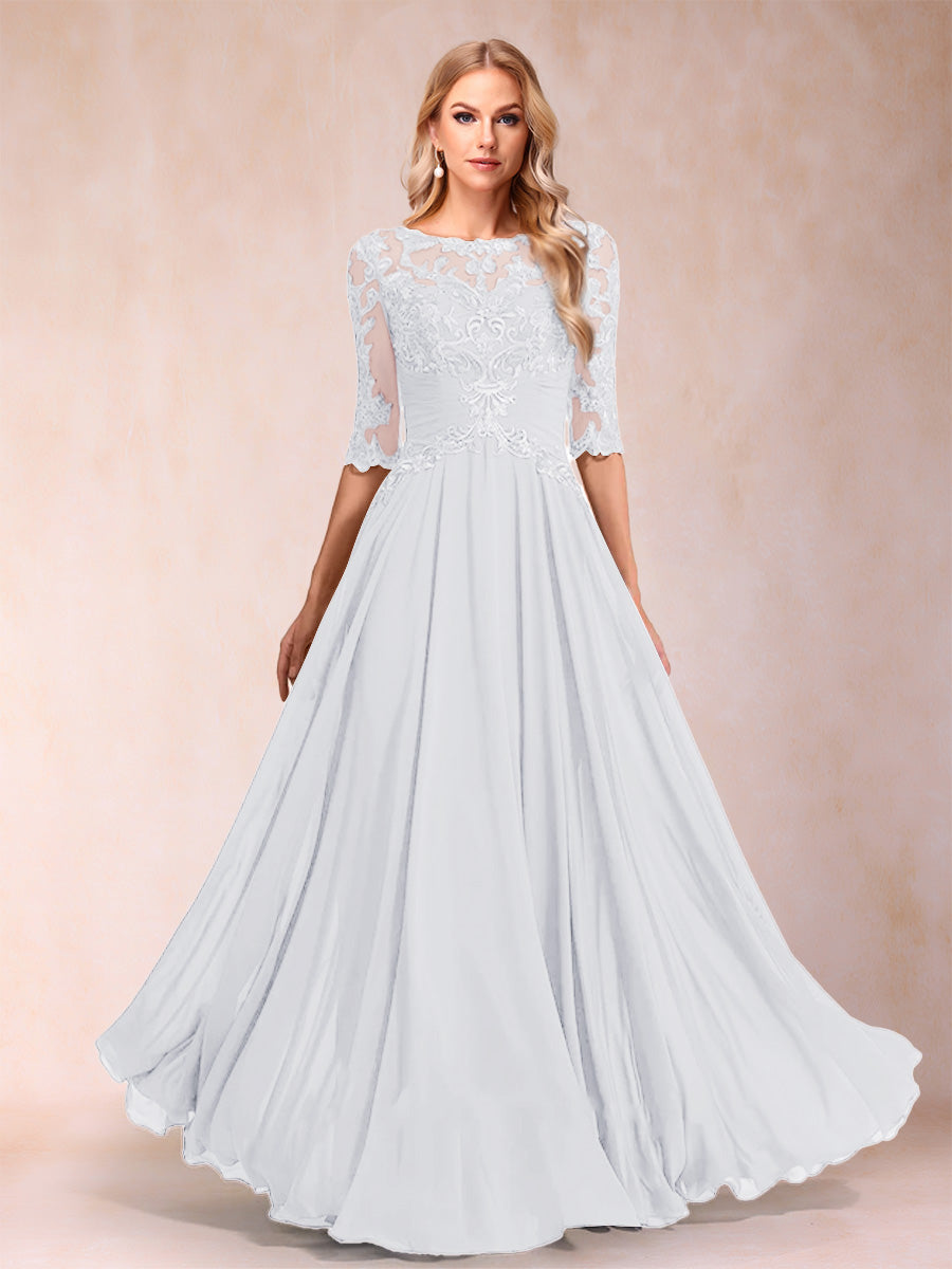 A-Line/Princess Floor-Length Half Sleeves Scoop Mother of the Bride Dresses