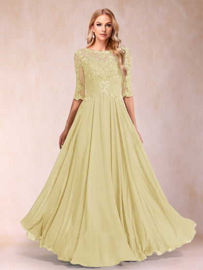 A-Line/Princess Floor-Length Half Sleeves Scoop Mother of the Bride Dresses