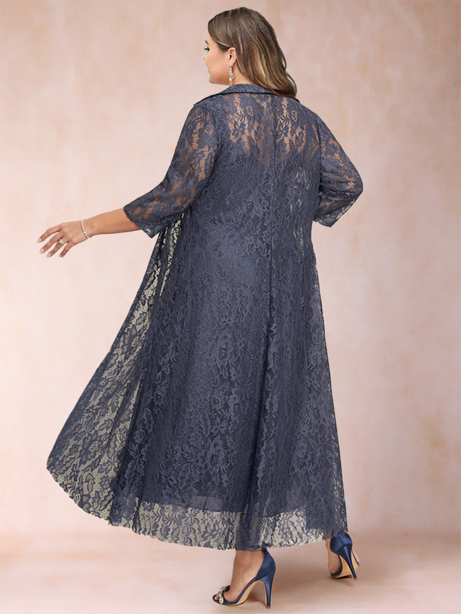 A-Line/Princess Tea-Length 3/4 Sleeves V-Neck Plus Size Mother of the Bride Dresses