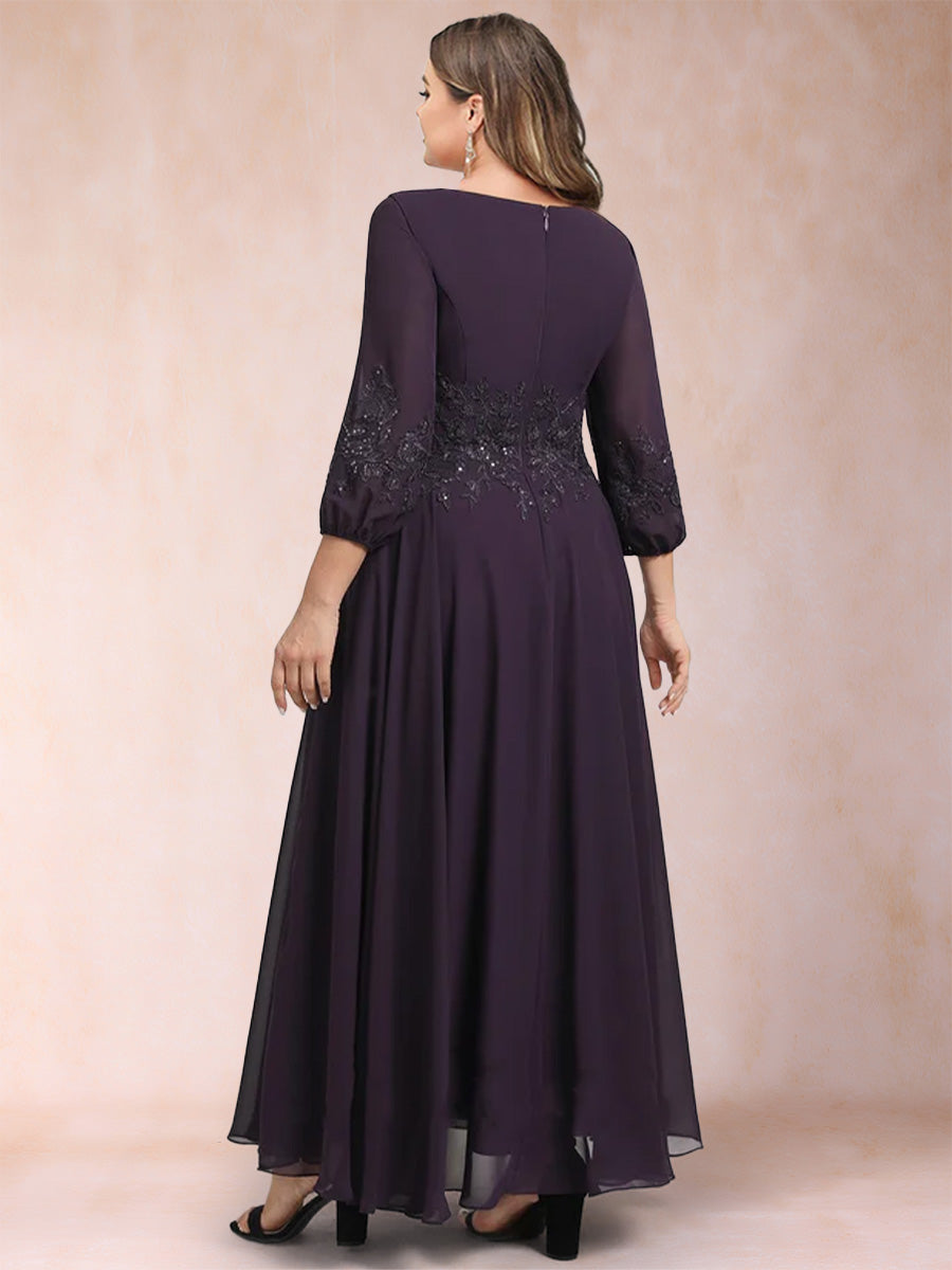 A-Line/Princess Ankle-Length 3/4 Sleeves V-Neck Plus Size Mother of the Bride Dresses