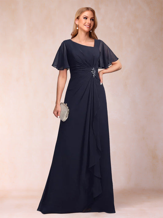 A-Line/Princess Floor-Length Short Sleeves V-Neck Mother of the Bride Dresses