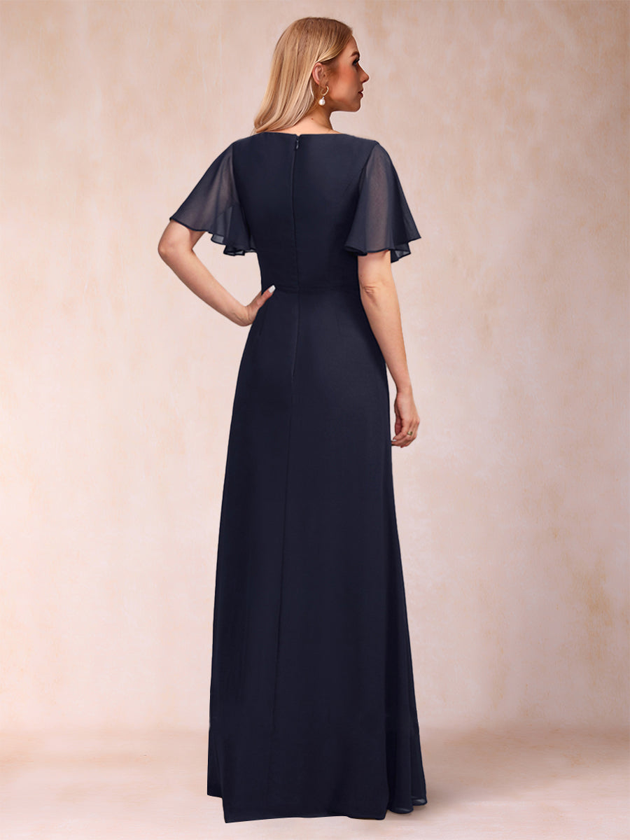 A-Line/Princess Floor-Length Short Sleeves V-Neck Mother of the Bride Dresses