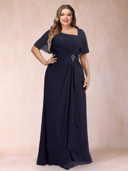 A-Line/Princess Floor-Length Short Sleeves V-Neck Plus Size Mother of the Bride Dresses