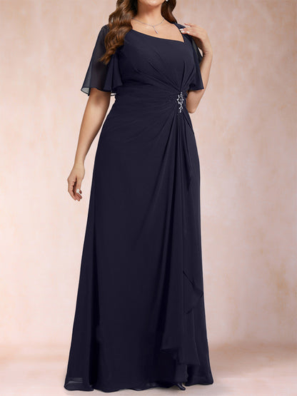 A-Line/Princess Floor-Length Short Sleeves V-Neck Plus Size Mother of the Bride Dresses