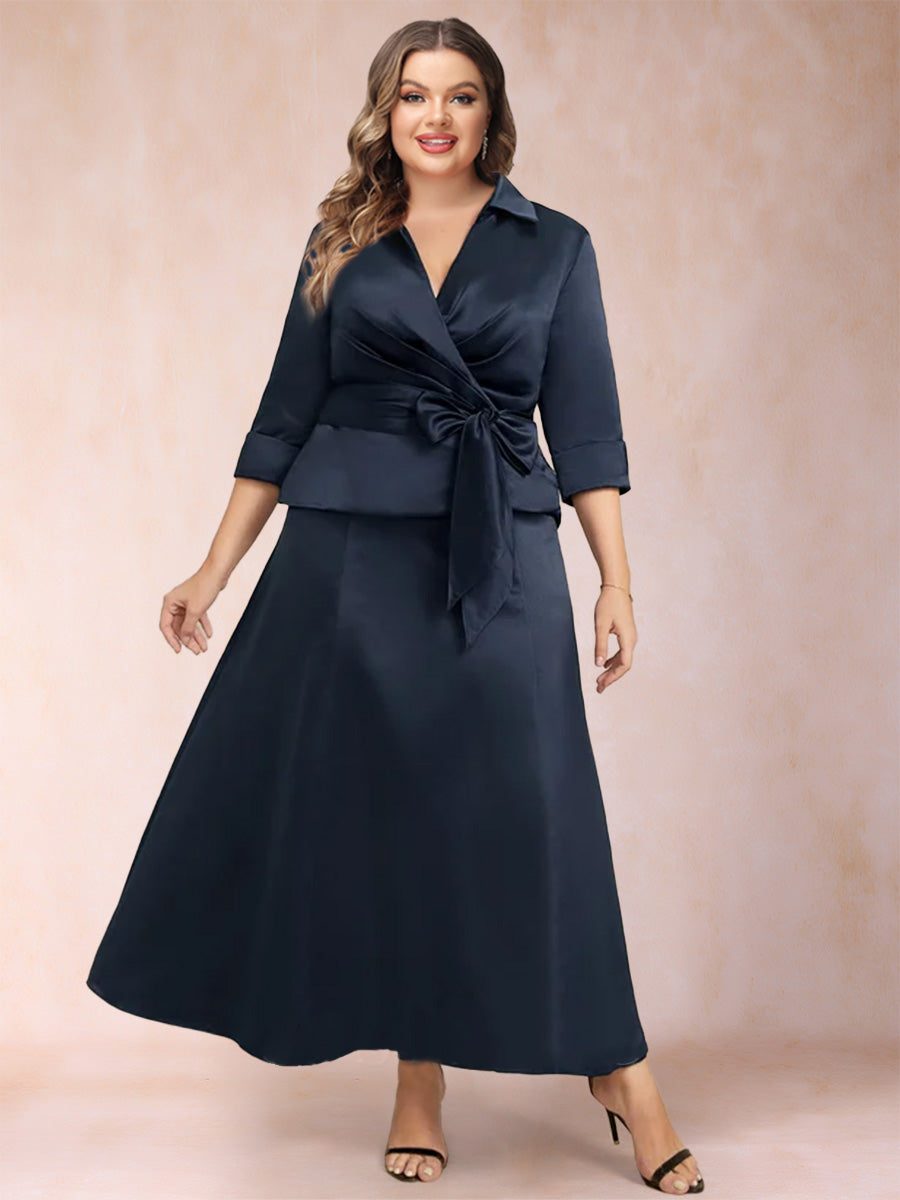 A-Line/Princess Separates V-Neck Plus Size Mother of the Bride Dresses With Bow Pleats