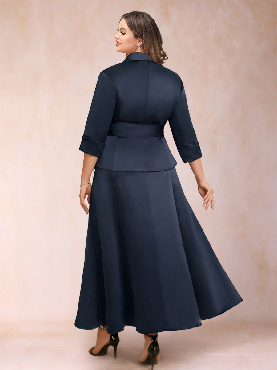 A-Line/Princess Separates V-Neck Plus Size Mother of the Bride Dresses With Bow Pleats