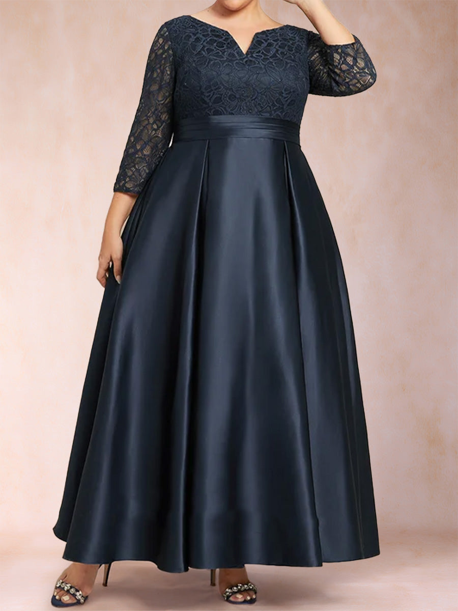 A-Line/Princess V-Neck Lace Plus Size Mother of the Bride Dresses With Rhinestone