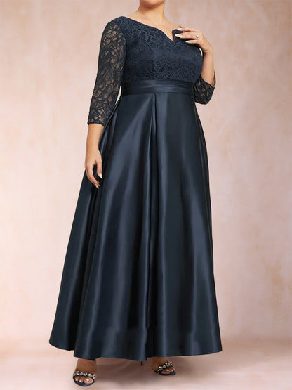 A-Line/Princess V-Neck Lace Plus Size Mother of the Bride Dresses With Rhinestone