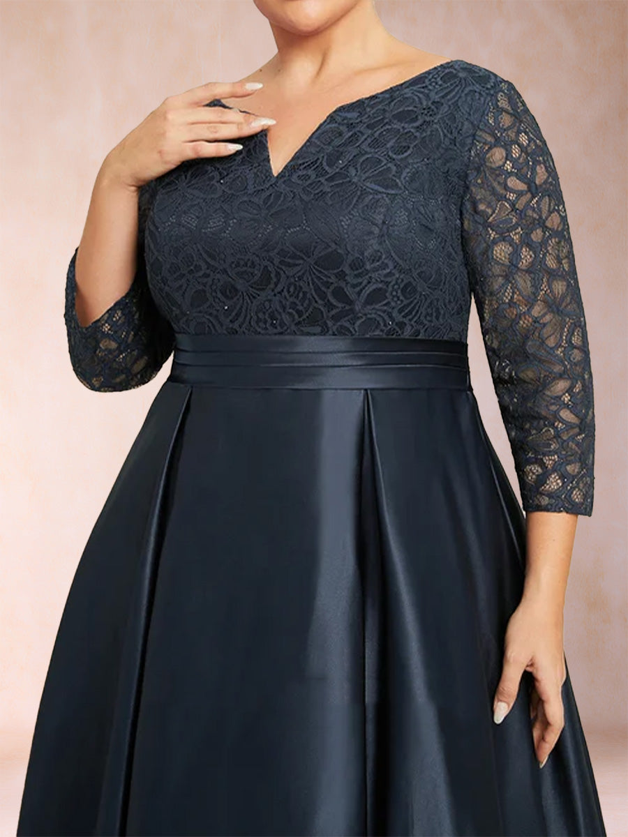 A-Line/Princess V-Neck Lace Plus Size Mother of the Bride Dresses With Rhinestone