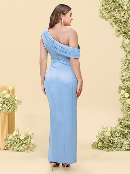 Sheath/Column One-Shoulder Sleeveless Plus Size Bridesmaid Dresses With Split Side