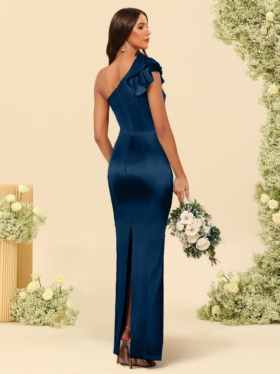 Sheath/Column One-Shoulder Sleeveless Evening Dresses With Ruched