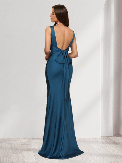 Trumpet/Mermaid V-Neck Sleeveless Evening Dresses With Sash