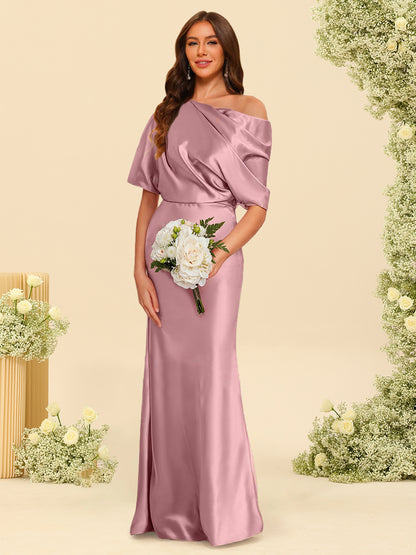 Trumpet/Mermaid One-Shoulder Half Sleeves Bridesmaid Dresses With Ruched