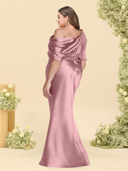 Trumpet/Mermaid One-Shoulder Half Sleeves Plus Size Bridesmaid Dresses With Ruched