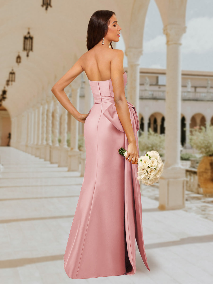 A-Line/Princess Off-the-Shoulder Floor-Length Bridesmaid Dresses With Bowknot Sash