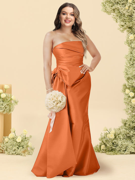 A-Line/Princess Off-the-Shoulder Floor-Length Plus Size Bridesmaid Dresses With Bowknot Sash