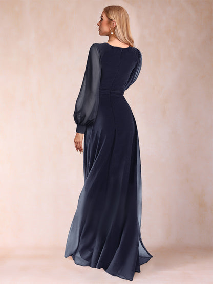 A-Line/Princess V-Neck Floor-Length Chiffon Mother of the Bride Dresses With Split Side