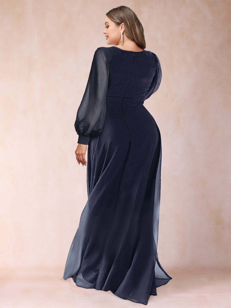 A-Line/Princess V-Neck Floor-Length Chiffon Plus Size Mother of the Bride Dresses With Split Side