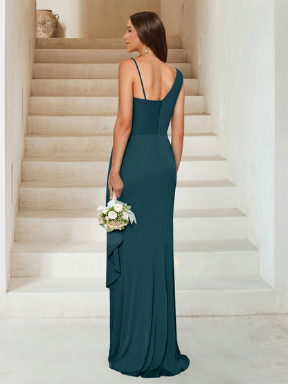 Sheath/Column Sweetheart Sleeveless Floor-Length Formal Dresses with Split Side & Ruched