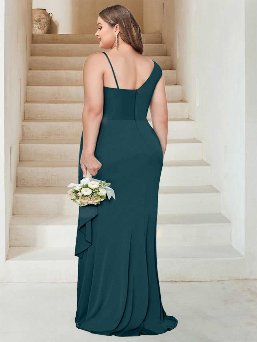 Sheath/Column Sweetheart Sleeveless Floor-Length Plus Size Formal Dresses with Split Side & Ruched