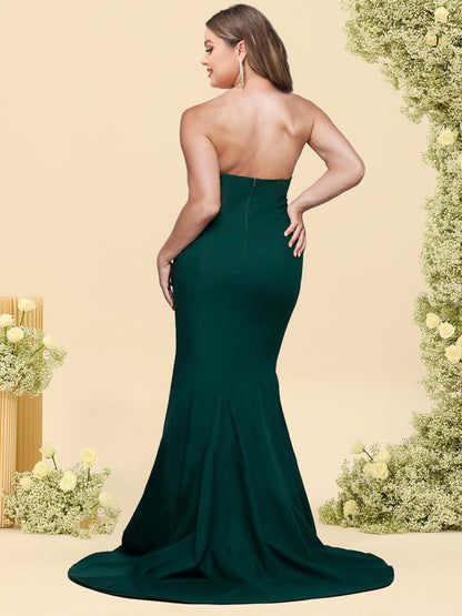 Trumpet/Mermaid Strapless Sleeveless Sweep train  Plus Size Bridesmaid Dresses with Split Side