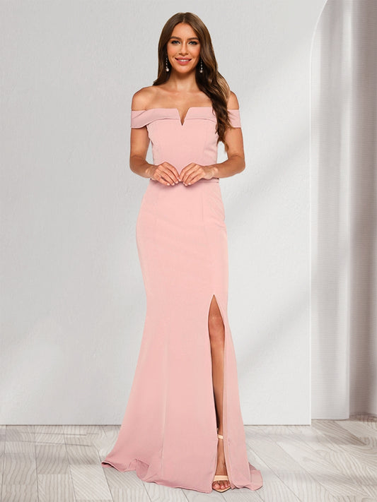 Trumpet/Mermaid Off-the-Shoulder Sleeveless Floor-Length Evening Dresses with Split Side