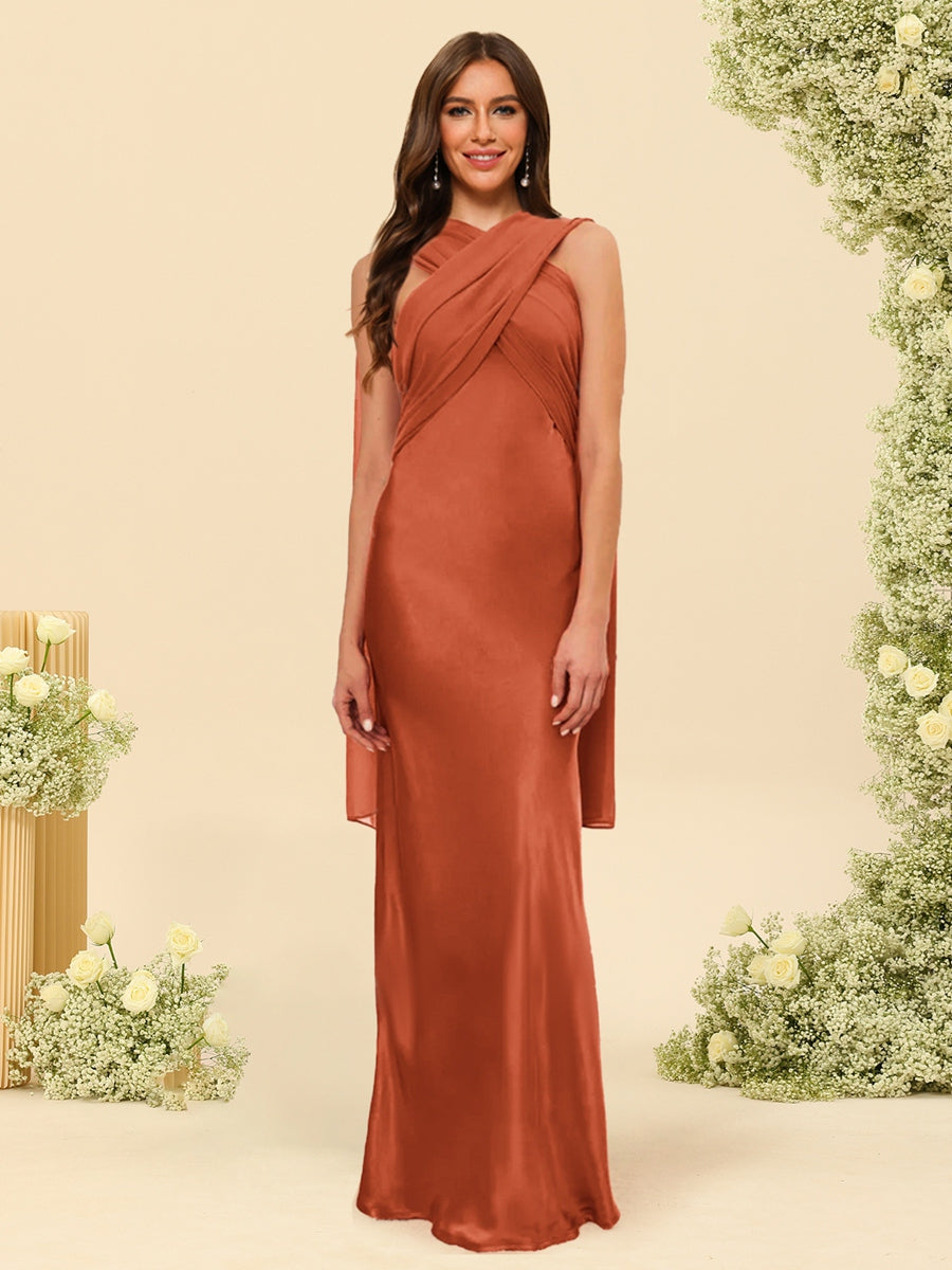 Sheath/Column Halter Sleeveless Floor-Length Lace-Up Bridesmaid Dresses