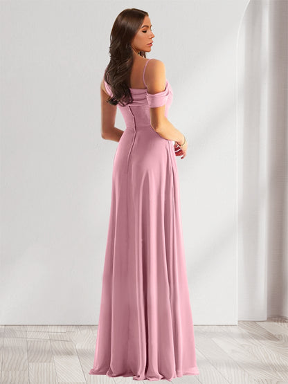 Sheath/Column Cowl Neck Sleeveless Floor-Length Chiffon Bridesmaid Dresses with Split Side