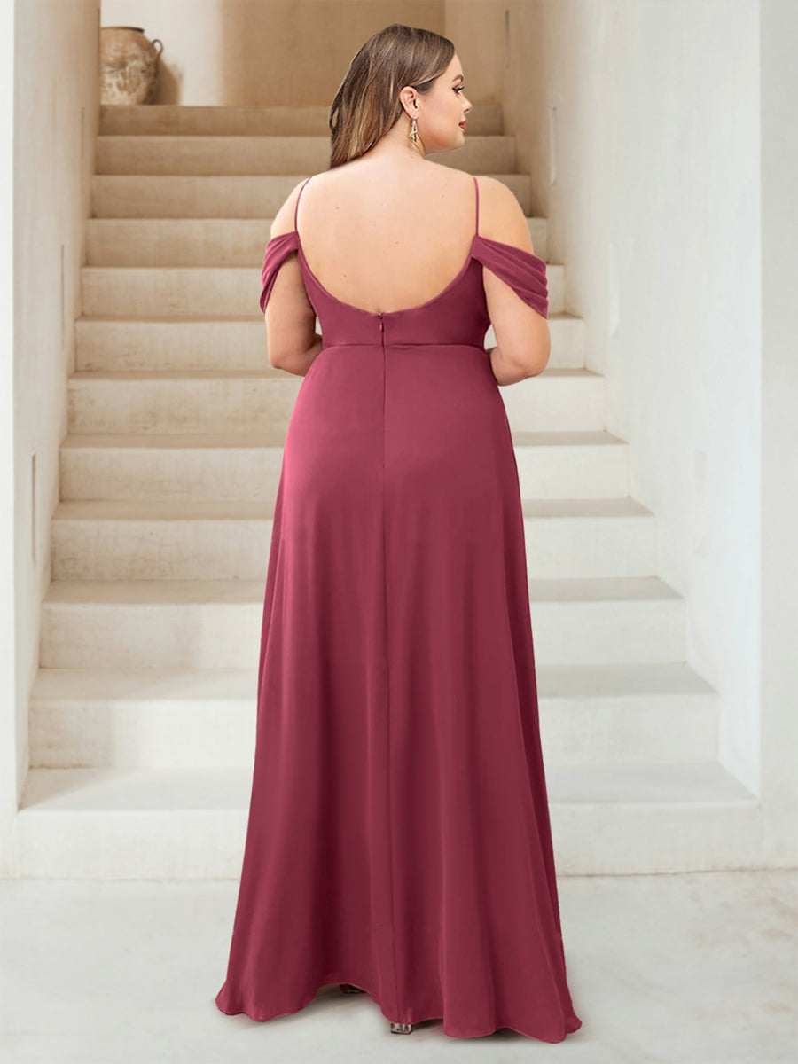 A-Line/Princess Cowl Neck Plus Size Floor-Length Chiffon Bridesmaid Dresses with Split Side