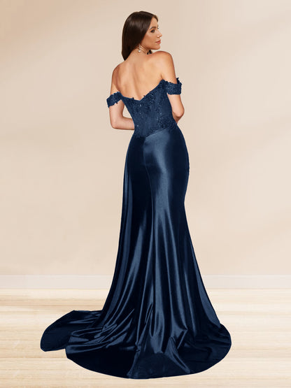 Trumpet/Mermaid Off-the-Shoulder Sweep Train Sequined Evening Dresses with Split Side