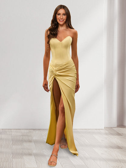 Sheath/Column Sweetheart Sleeveless Bridesmaid Dresses with Split Side