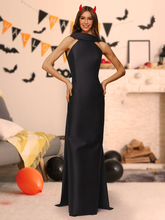 Sheath/Column High Neck Sleeveless Floor-Length Halloween Dresses with Bow(s)