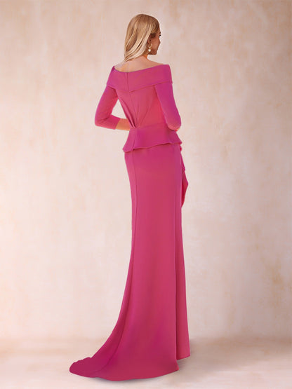 Sheath/Column Off-the-Shoulder Floor-Length Mother of the Bride Dresses With Ruffles &  Split Side