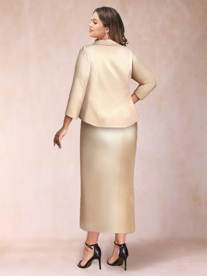 Sheath/Column Sweetheart Ankle-Length Plus Size Mother of the Bride Dresses with Jacket & Ruffles