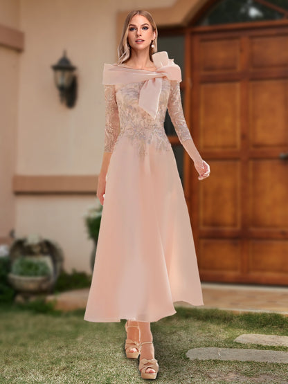 A-Line/Princess Off-the-Shoulder Ankle-Length Mother of the Bride Dresses With Bow(s) & Appliques