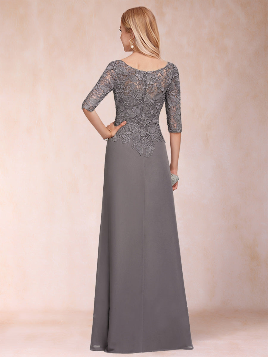 A-Line/Princess Scoop 3/4 Sleeves Chiffon Mother of the Bride Dresses with Ruffles & Appliques