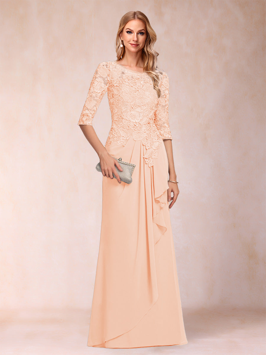 A-Line/Princess Scoop 3/4 Sleeves Chiffon Mother of the Bride Dresses with Ruffles & Appliques