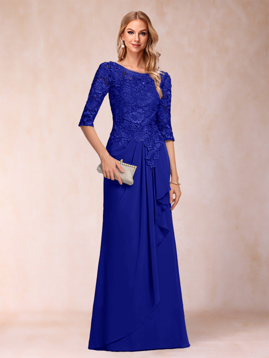 A-Line/Princess Scoop 3/4 Sleeves Chiffon Mother of the Bride Dresses with Ruffles & Appliques