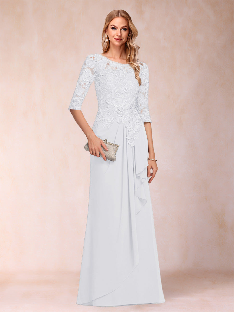 A-Line/Princess Scoop 3/4 Sleeves Chiffon Mother of the Bride Dresses with Ruffles & Appliques