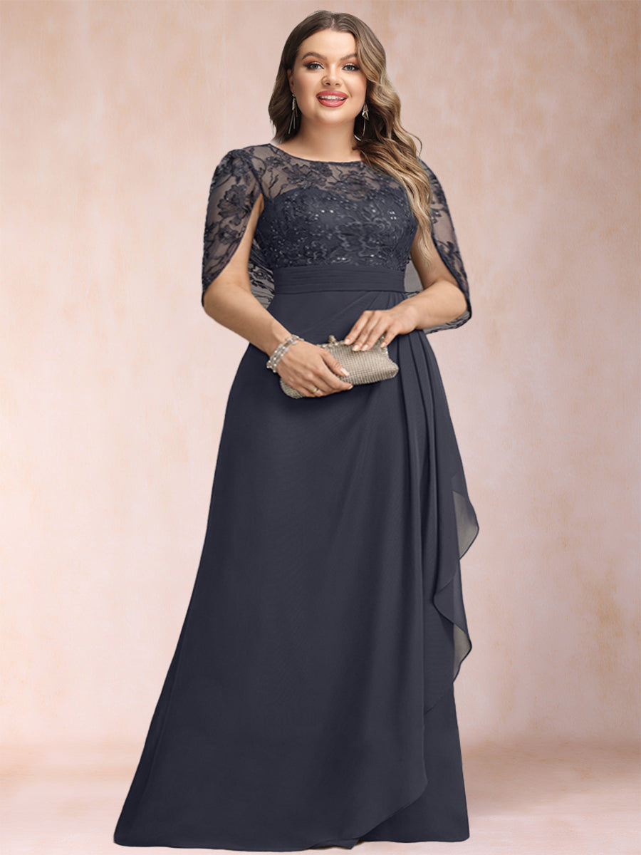 A-Line/Princess Scoop Chiffon Plus Size Mother of the Bride Dresses with Appliques & Ruffles